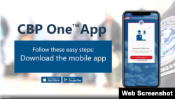 Captura de pantalla que muestra la aplicación móvil CBP One. 