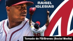 Con esta imagen los Atlanta Braves anunciaron el nuevo contrato del cubano Raisel Iglesias.