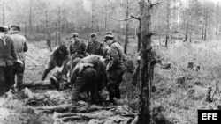 Bosque de Katyn, próximo a Smolensk, donde se han descubierto miles de cadáveres de polacos asesinados por los comunistas rusos. 