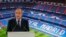 El presidente del Real Madrid Florentino Pérez hace un discurso en el estadio Santiago Bernabeu, en Madrid. (AP Photo/Manu Fernandez, File)