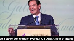 El secretario de Estado, Marco Rubio, durante la Gala Anual del Instituto de Liderazgo Hispano del Congreso (CHLI) donde recibió el Premio a la Trayectoria el 7 de mayo de 2025. 