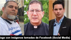El pastor Mario Felix Lleonart Barroso, el sacerdote Alberto Reyes y el periodista Yoe Suárez