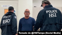 El departamento de Investigaciones de Seguridad Nacional (HSI) de Tampa, en Florida, divulgó la imagen de Veguita encadenado y custodiado por agentes.